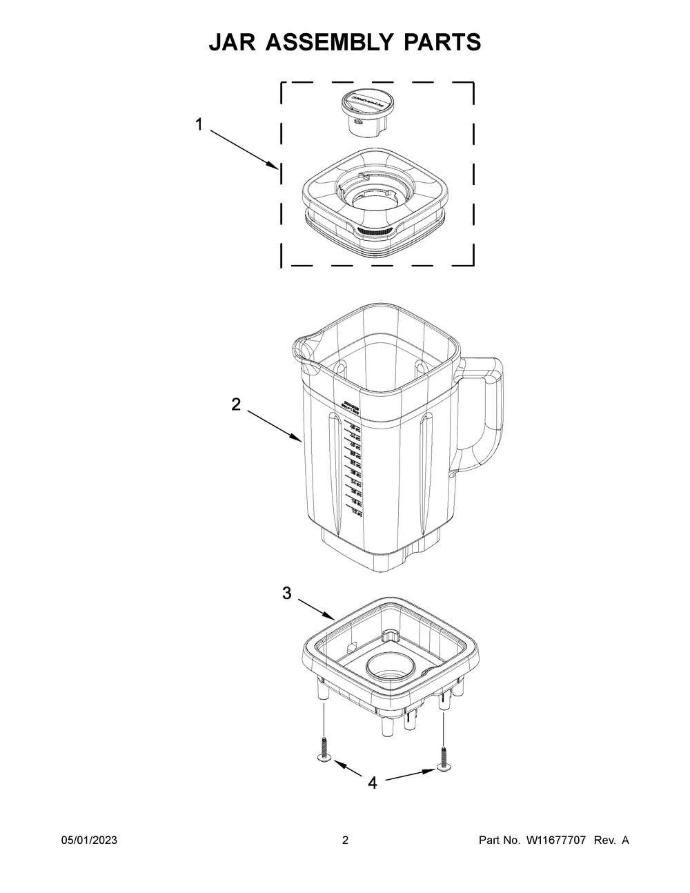 Jar Assembly Parts Diagram and Parts List for 5KSB4026SBK0  KitchenAid Blender