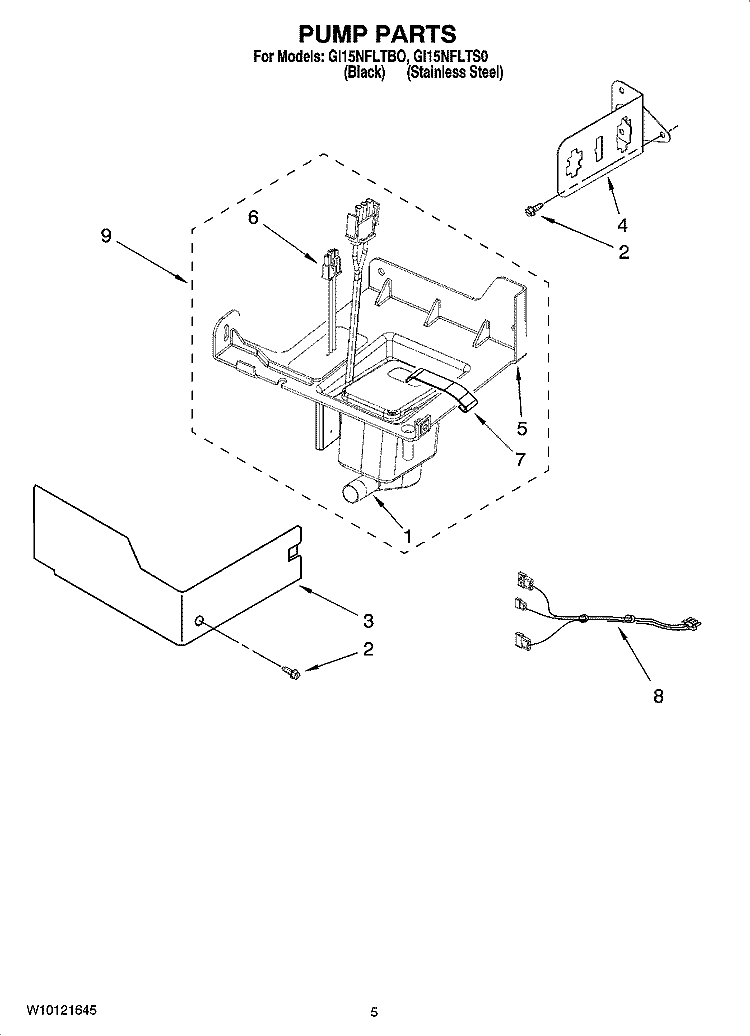 PUMP PARTS Diagram and Parts List for GI15NFLTBO  Whirlpool Ice Maker