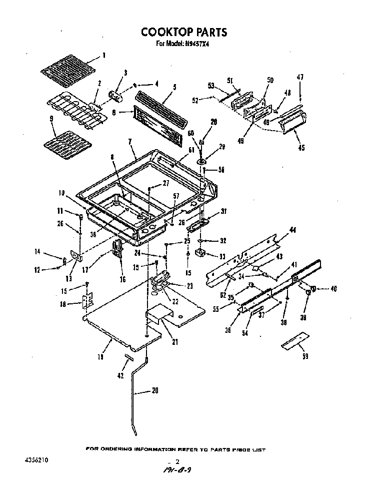 Cook Top Diagram and Parts List for N9457*4  Roper Range