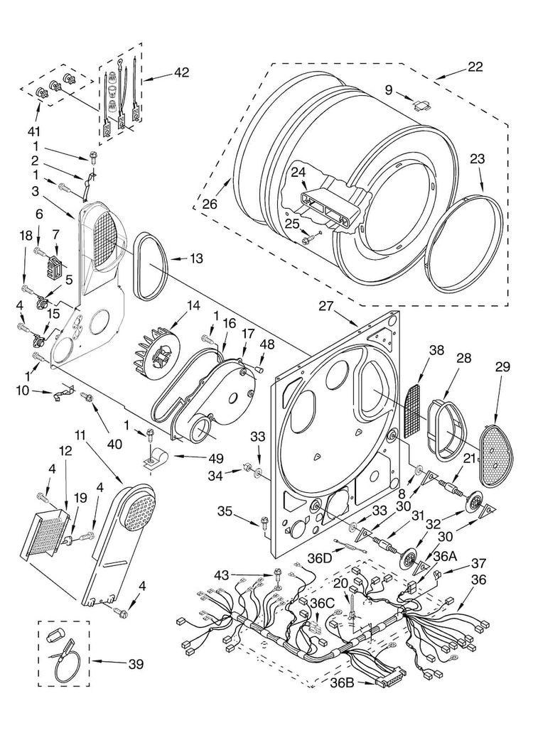 Dryer Bulkhead Parts Diagram and Parts List for 11088752796  Kenmore Washer Dryer Combo