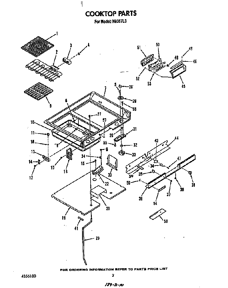 Cook Top Diagram and Parts List for N9357*3  Roper Range