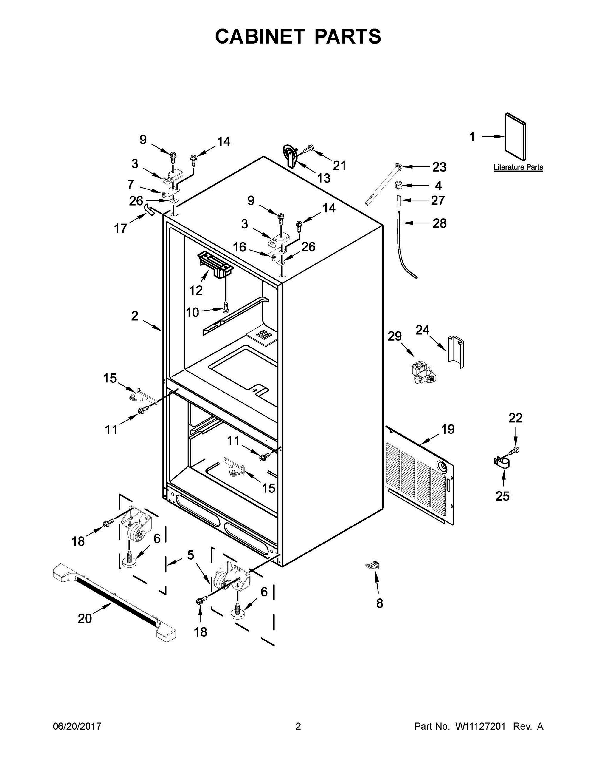 02 - CABINET PARTS Diagram and Parts List for WRFA32SMHZ00  Whirlpool Refrigerator