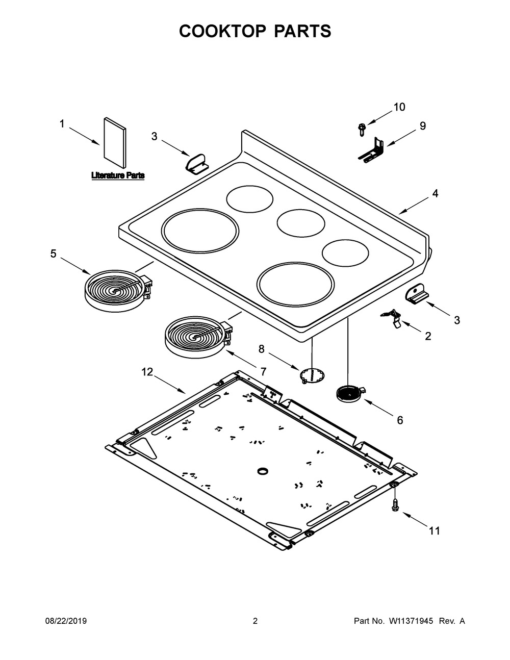 Cooktop Parts Diagram and Parts List for WFE505W0JV0  Whirlpool Range