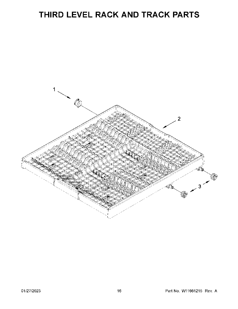 Third Level Rack And Track Parts Diagram and Parts List for KDFE204KBL1  KitchenAid Dishwasher