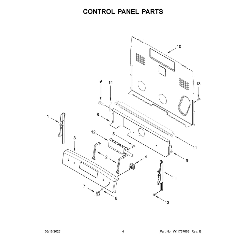 Control Panel Parts Diagram and Parts List for YWFC150M0JW4  Whirlpool Range