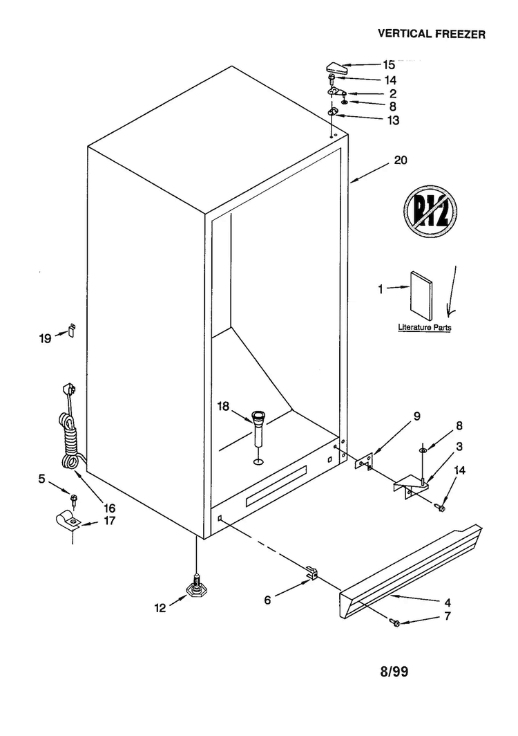 Cabinet Diagram and Parts List for EV150NXEW2  Whirlpool Freezer
