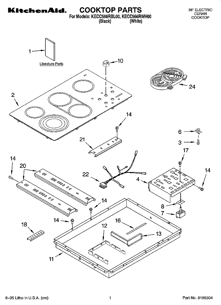 COOKTOP PARTS, MISCELLANEOUS PARTS Diagram and Parts List for KECC566RWH00  KitchenAid Cooktop