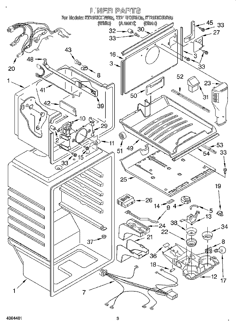 LINER Diagram and Parts List for ET21DKXDW05  Whirlpool Refrigerator