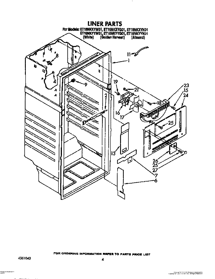 LINER Diagram and Parts List for ET18NKXYG01  Whirlpool Refrigerator