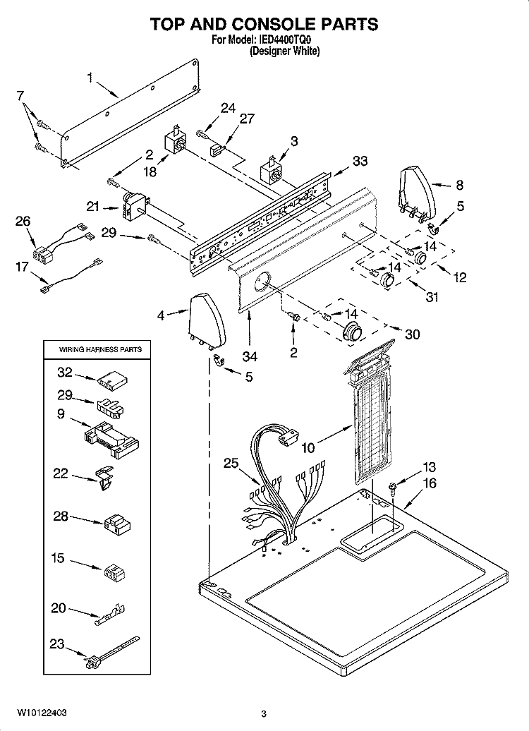 TOP AND CONSOLE PARTS Diagram and Parts List for IED4400TQ0  Inglis Dryer