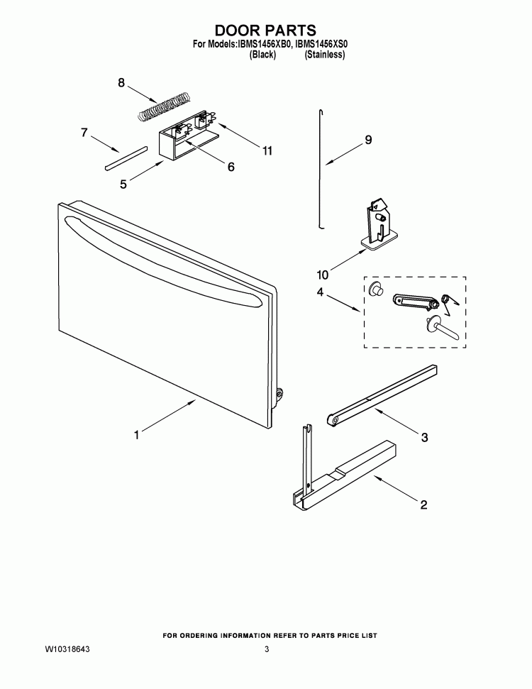 DOOR PARTS Diagram and Parts List for IBMS1456XB0  Whirlpool Microwave
