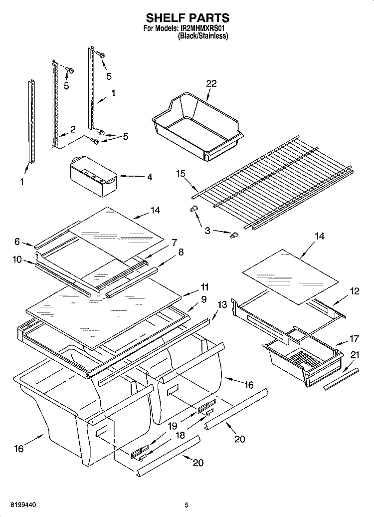 SHELF PARTS Diagram and Parts List for IR2MHMXRS01  Whirlpool Refrigerator