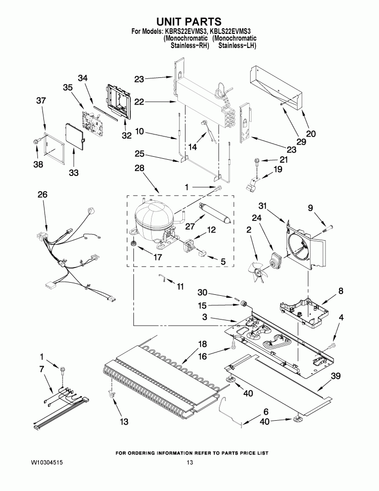 UNIT PARTS Diagram and Parts List for KBLS22EVMS3  KitchenAid Refrigerator