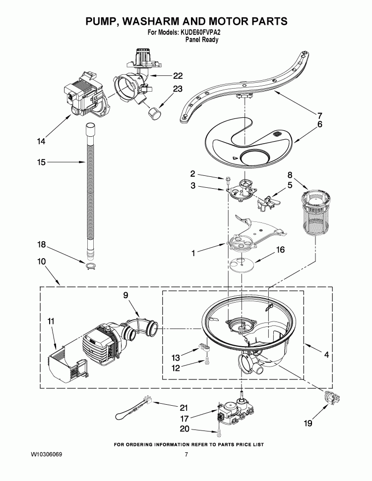 PUMP, WASHARM AND MOTOR PARTS Diagram and Parts List for KUDE60FVPA2  KitchenAid Dishwasher