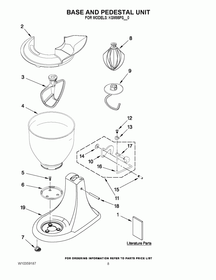 BASE AND PEDESTAL UNIT Diagram and Parts List for KSM85PSSL0  KitchenAid Mixer