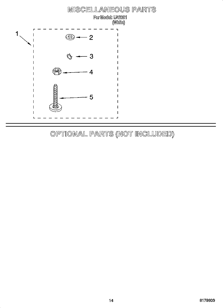 MISCELLANEOUS  PARTS, OPTIONAL PARTS (NOT INCLUDED) Diagram and Parts List for IJ42001  Inglis Washer