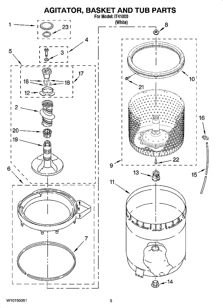AGITATOR, BASKET AND TUB PARTS Diagram and Parts List for IT41000  Inglis Washer