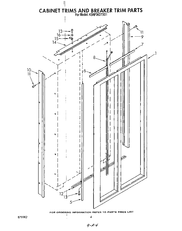 CABINET TRIMS AND BREAKER TRIM Diagram and Parts List for KSRF36DTX01  KitchenAid Refrigerator