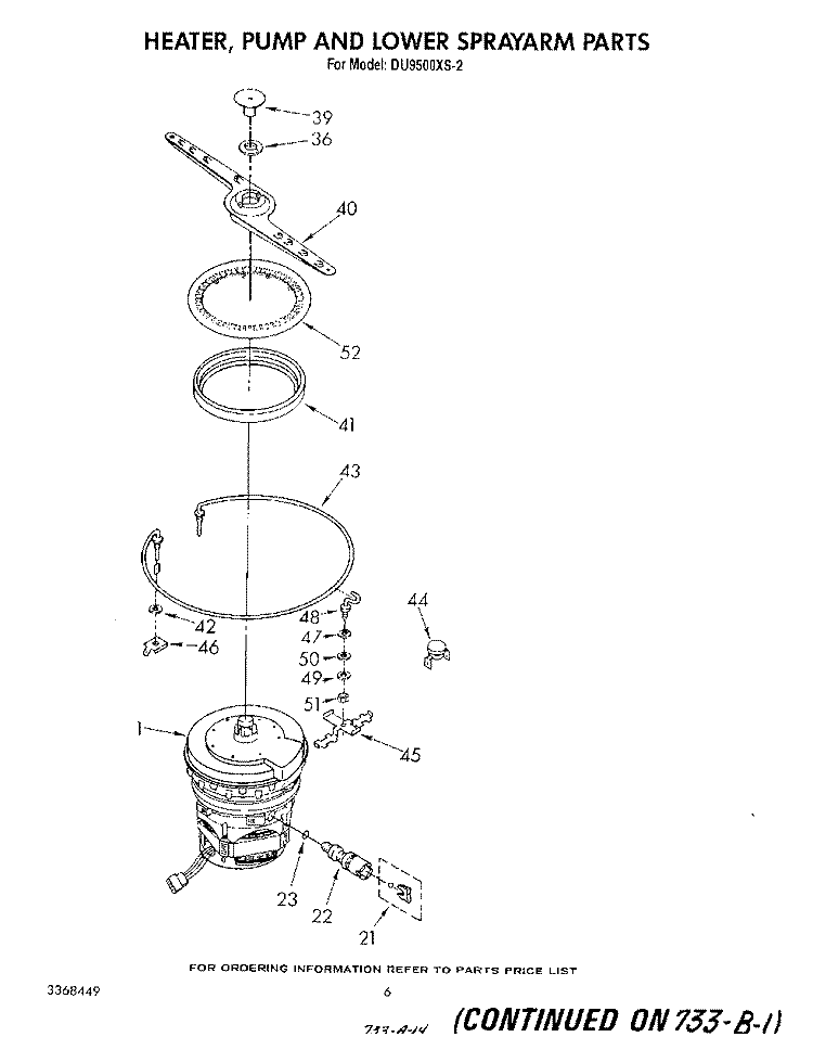 HEATER, PUMP AND LOWER SPRAYARM Diagram and Parts List for DU9500XS2  Whirlpool Dishwasher