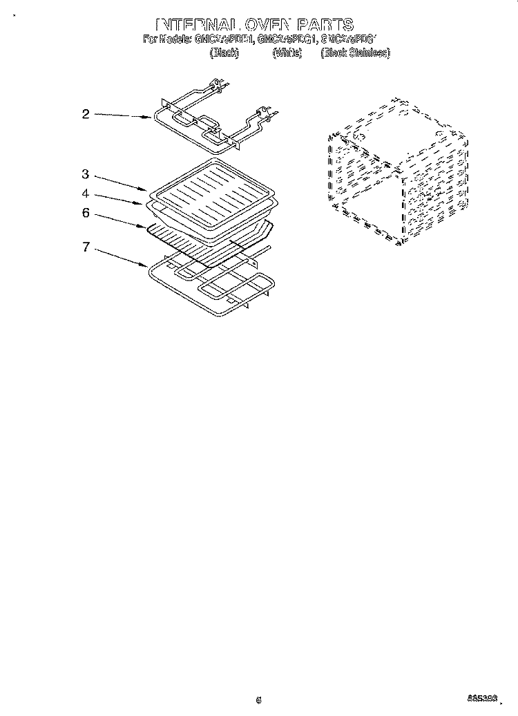 INTERNAL OVEN Diagram and Parts List for GMC275PDQ1  Whirlpool Microwave Oven Combo