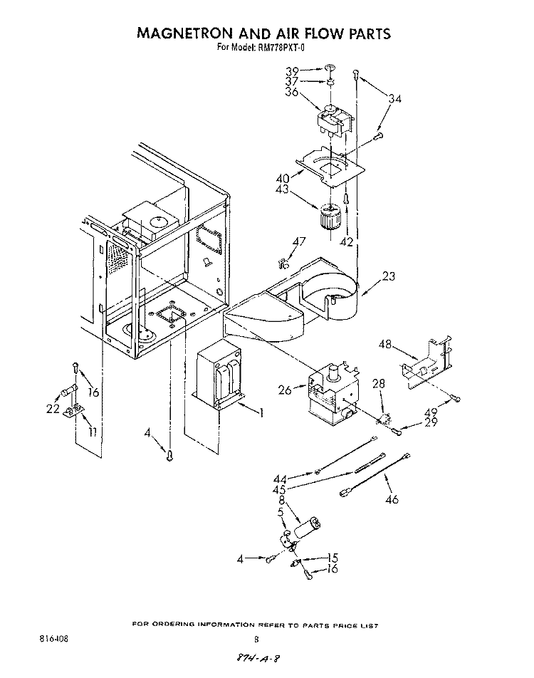 MAGNETRON AND AIRFLOW Diagram and Parts List for RM778PXT0  Whirlpool Microwave Oven Combo