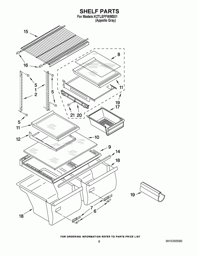 SHELF PARTS Diagram and Parts List for K2TLEFFWMS01  KitchenAid Refrigerator