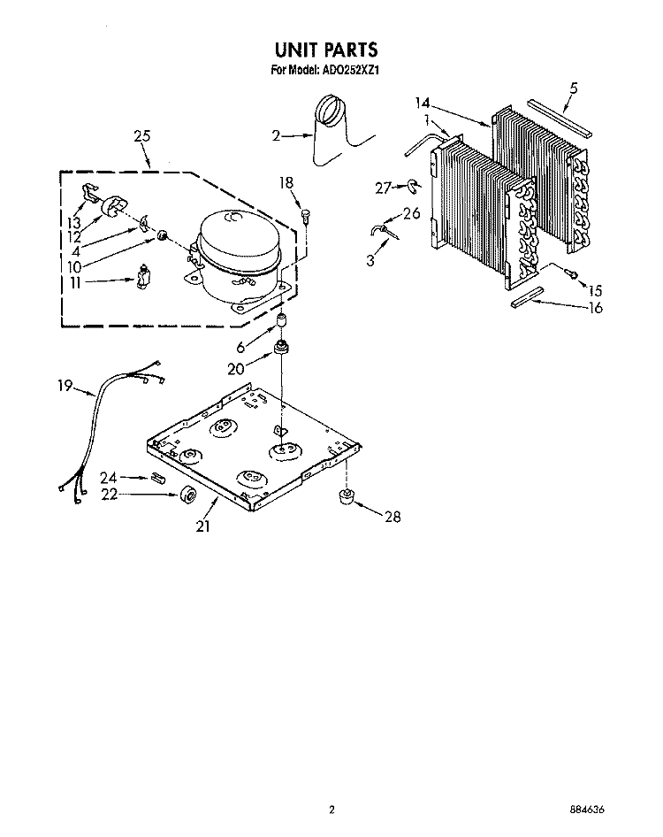 UNIT PARTS Diagram and Parts List for AD0252XZ1  Whirlpool Dehumidifier