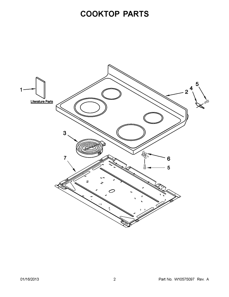 COOKTOP PARTS Diagram and Parts List for YIES426AS0  Whirlpool Range