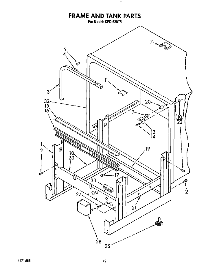 FRAME AND TANK Diagram and Parts List for KPDI620T5  KitchenAid Dishwasher