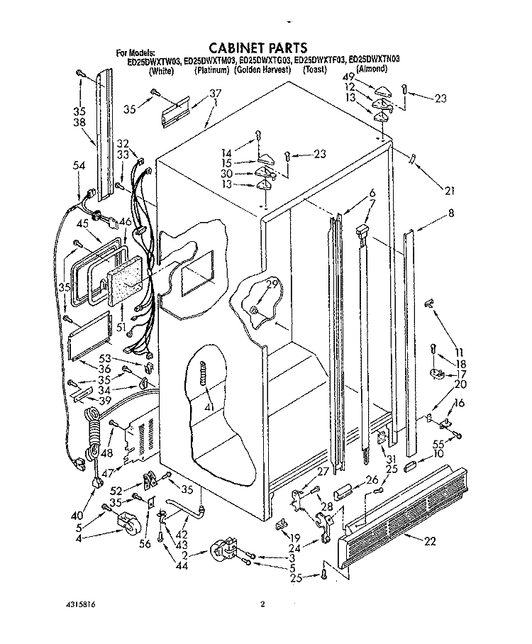 CABINET Diagram and Parts List for ED25DWXTW03  Whirlpool Refrigerator