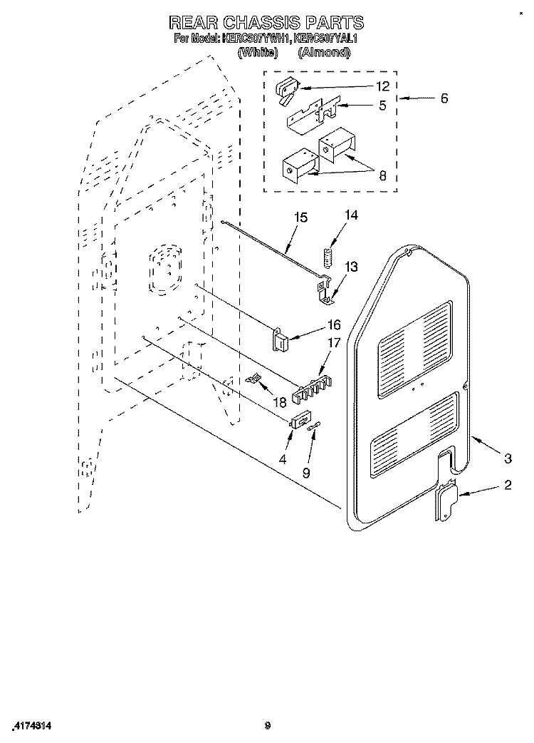 REAR CHASSIS, OPTIONAL Diagram and Parts List for KERC507YWH1  KitchenAid Range
