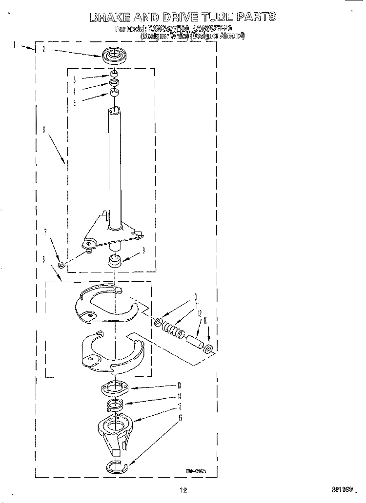 BRAKE AND DRIVE TUBE Diagram and Parts List for KAWS577EZ0  KitchenAid Washer