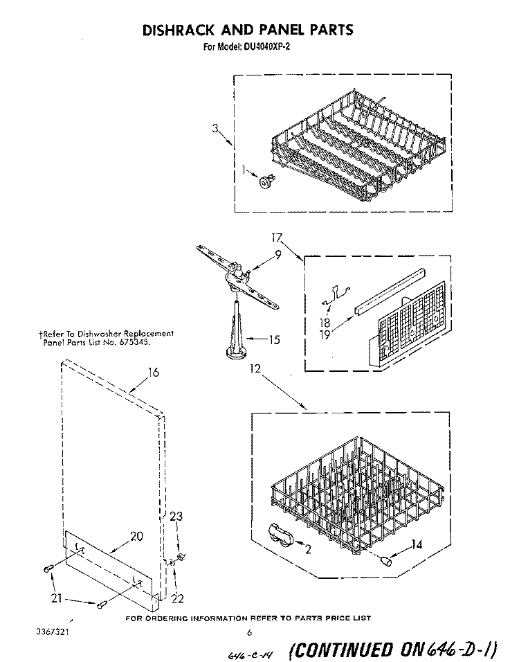 DISHRACK AND PANEL Diagram and Parts List for DU4040XP2  Whirlpool Dishwasher