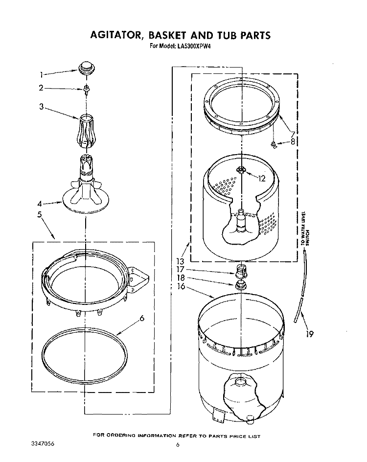 AGITATOR, BASKET AND TUB Diagram and Parts List for LA5300XPW4  Whirlpool Washer