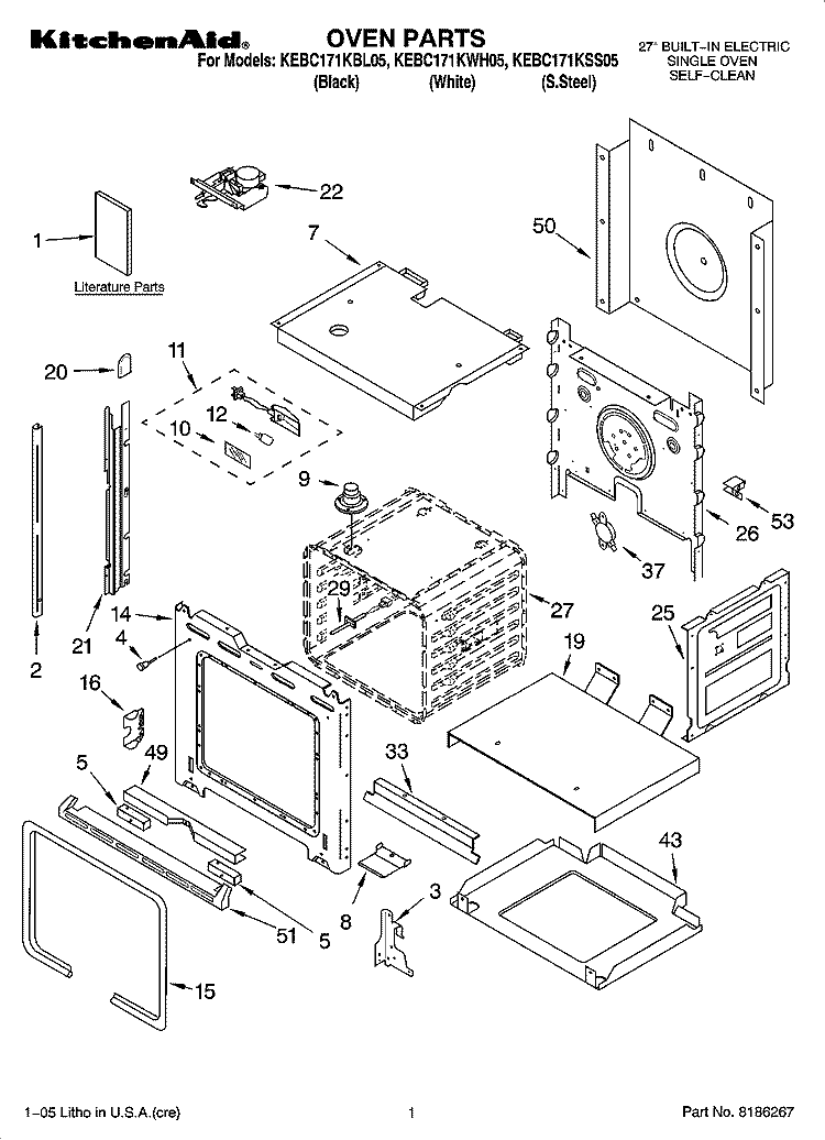 OVEN PARTS Diagram and Parts List for KEBC171KSS05  KitchenAid Wall Oven