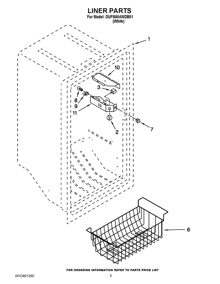 LINER PARTS Diagram and Parts List for DUFM454WDB01  Whirlpool Freezer