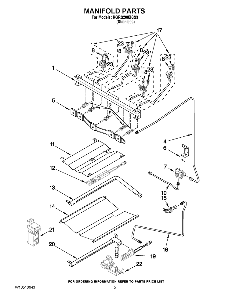 MANIFOLD PARTS Diagram and Parts List for KGRS208XSS3  KitchenAid Range