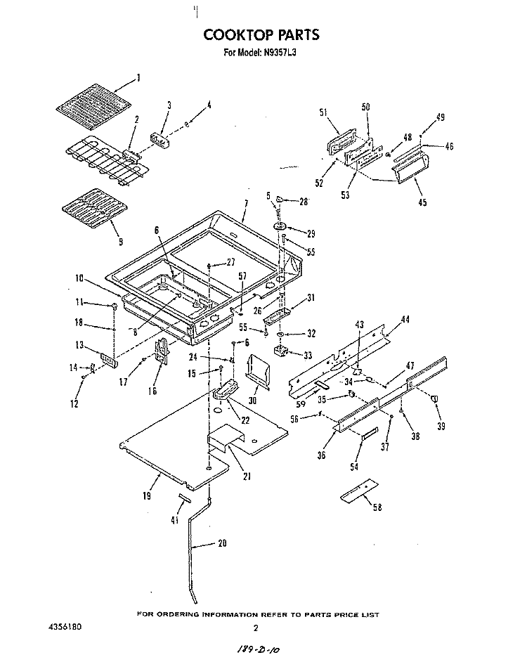 COOK TOP Diagram and Parts List for N9357L3  Roper Range