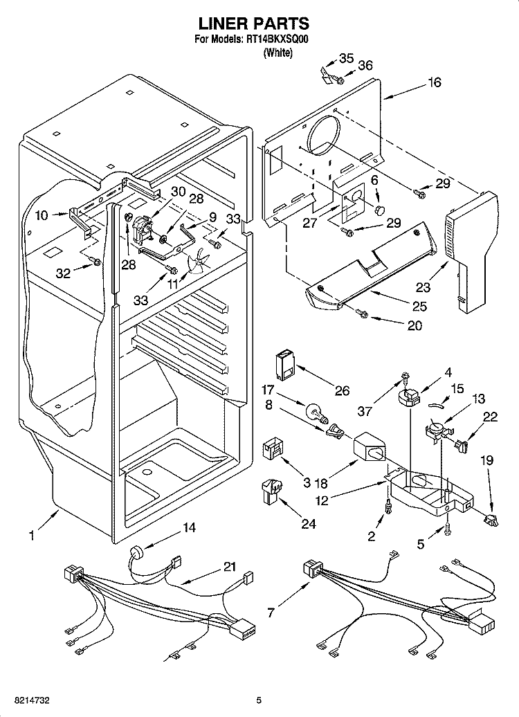 LINER PARTS Diagram and Parts List for RT14BKXSQ00  Roper Refrigerator