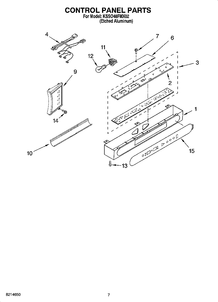 CONTROL PANEL PARTS Diagram and Parts List for KSSO48FMX02  KitchenAid Refrigerator