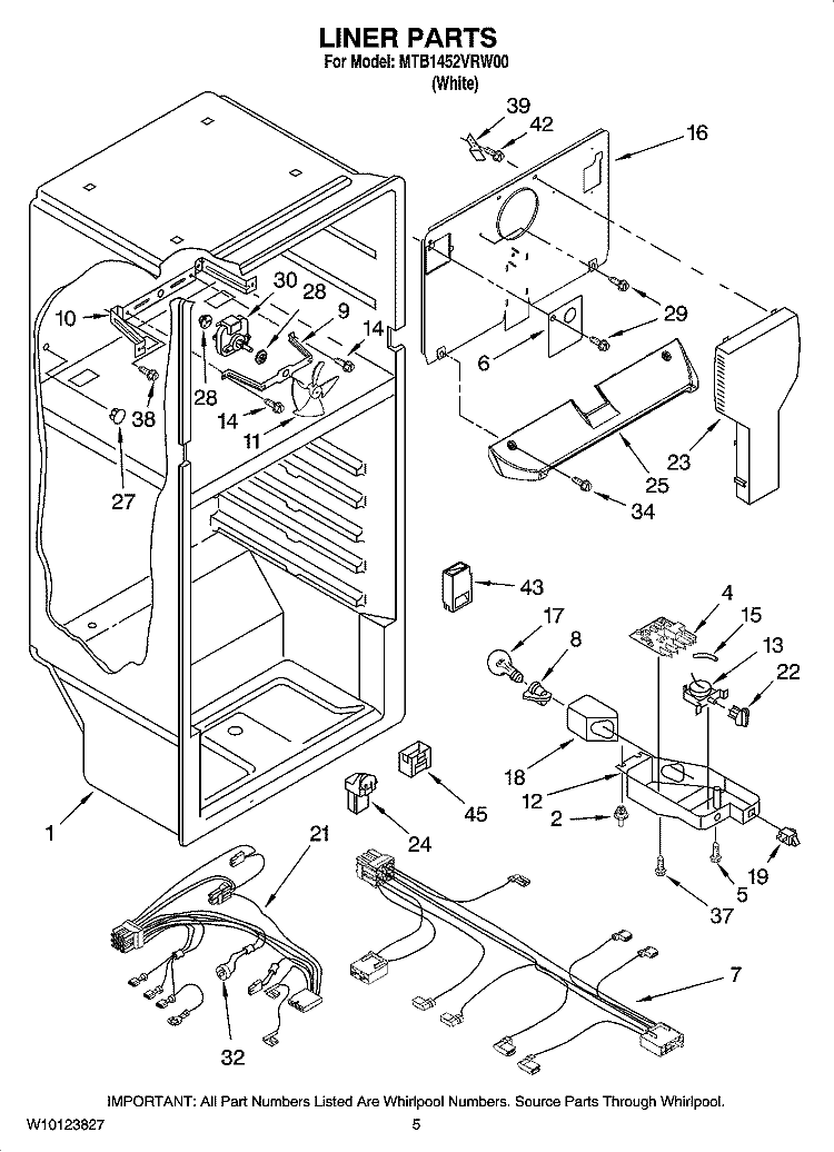 LINER PARTS Diagram and Parts List for MTB1452VRW00  Whirlpool Refrigerator