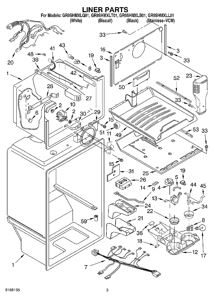 LINER Diagram and Parts List for GR9SHMXLQ01  Whirlpool Refrigerator