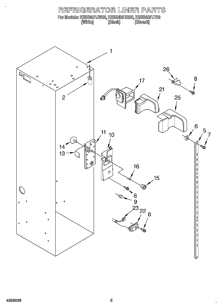 REFRIGERATOR LINER Diagram and Parts List for KSSS42FJB00  KitchenAid Refrigerator