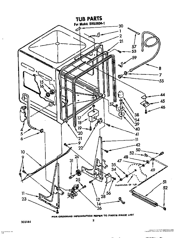 TUB, LIT/OPTIONAL Diagram and Parts List for SHU30041  Whirlpool Dishwasher