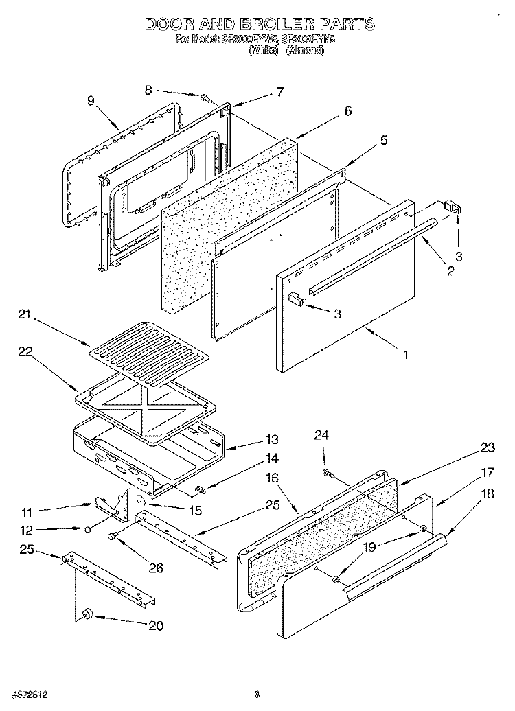 DOOR AND BROILER Diagram and Parts List for SF3000EYN5  Whirlpool Range