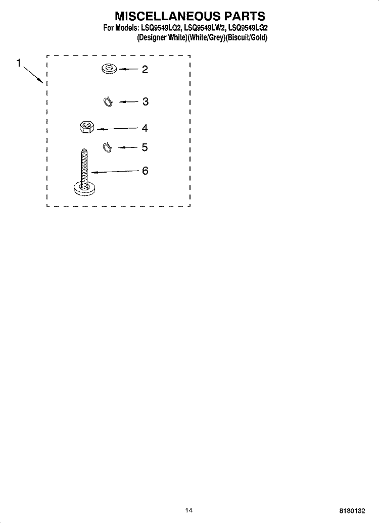 MISCELLANEOUS PARTS - OPTIONAL PARTS (NOT INCLUDED) Diagram and Parts List for LSQ9549LW2  Whirlpool Washer