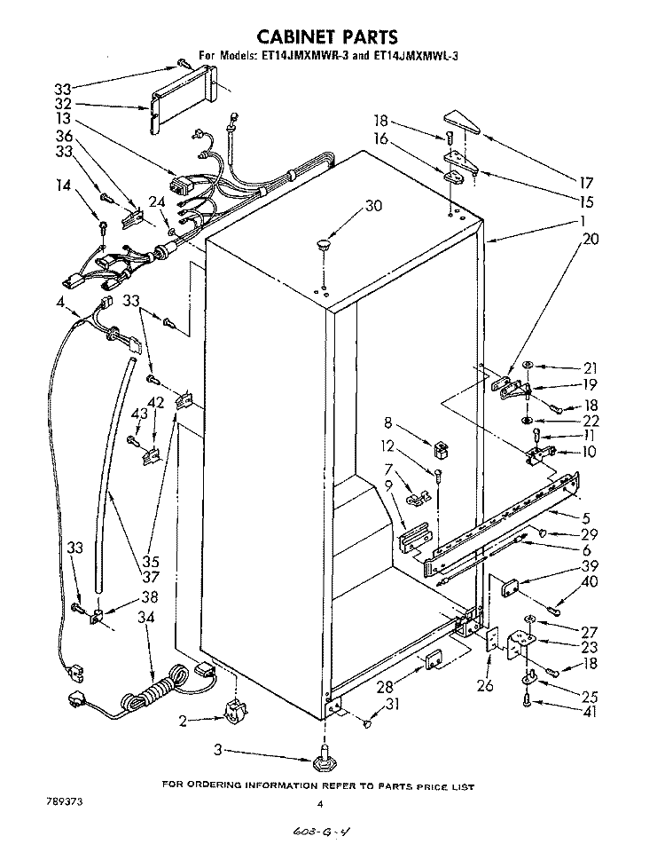 CABINET Diagram and Parts List for ET14JMXMWR3  Whirlpool Refrigerator