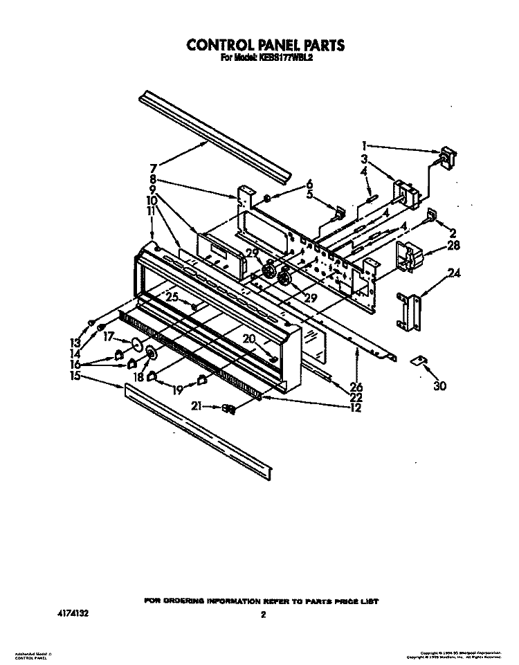 CONTROL PANEL, LIT/OPTIONAL Diagram and Parts List for KEBS177WAL2  KitchenAid Wall Oven