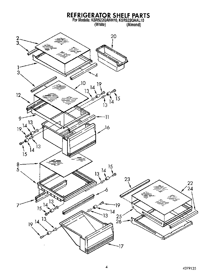 REFRIGERATOR SHELF Diagram and Parts List for KSRS22QAAL10  KitchenAid Refrigerator