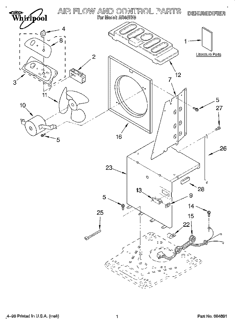 SECTION Diagram and Parts List for AD40TH0  Whirlpool Dehumidifier
